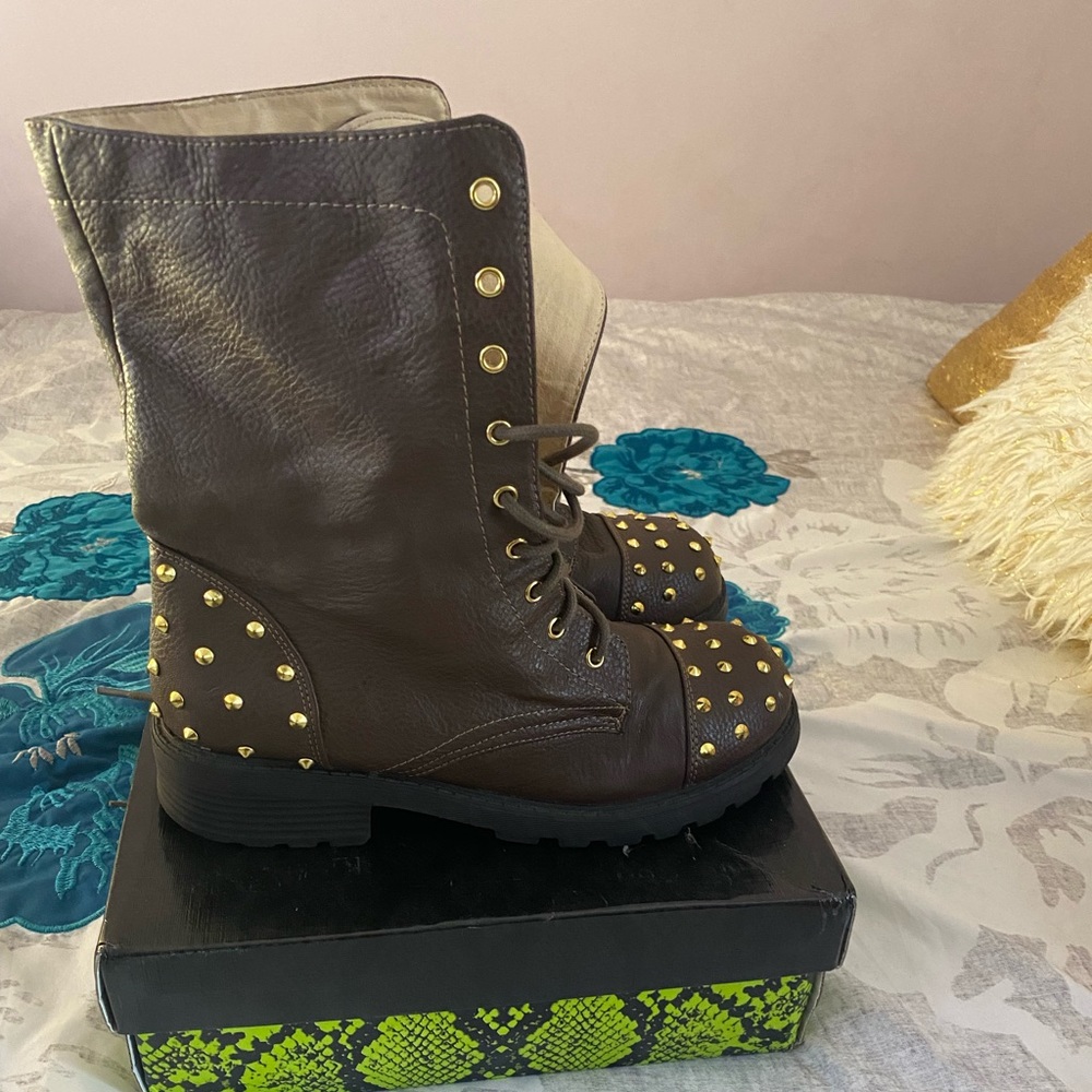 Brown spike boots